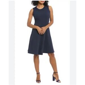 ELIZA J Gorgeous Mockneck Navy Blue Fit And Flare Dress Size 12